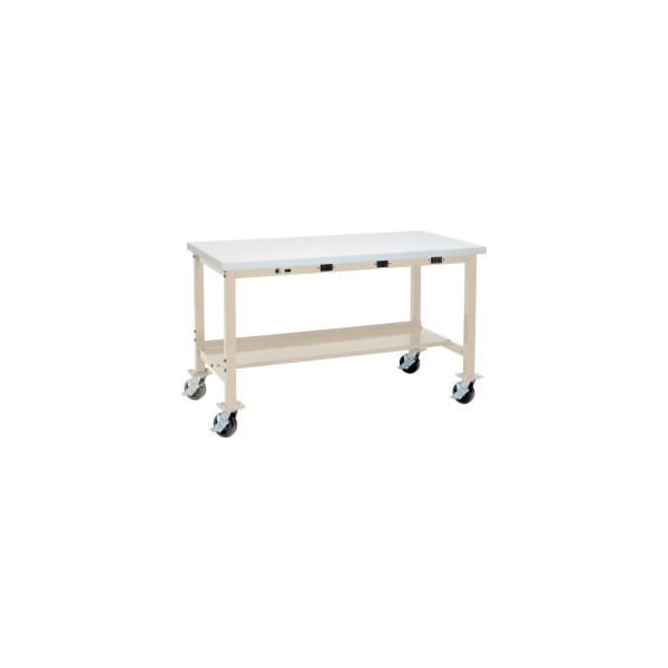 Global Equipment 60 x 30 Mobile Lab Workbench - Power Apron - Laminate Square Edge - Tan 249409TN - main